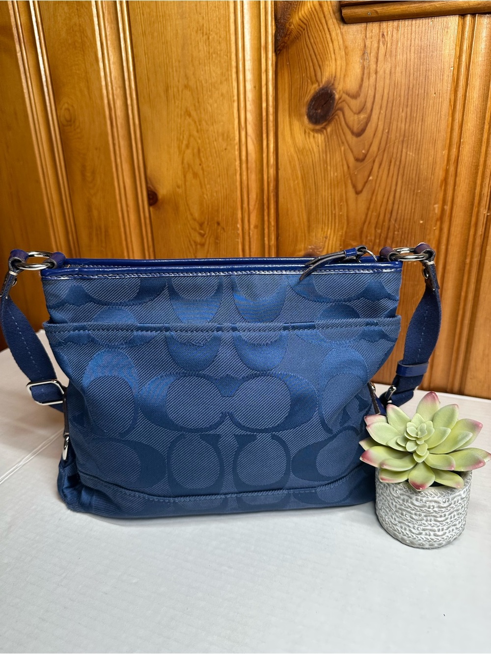 Coach Navy Signature Nylon Crossbody Bag - Picture 8 of 16